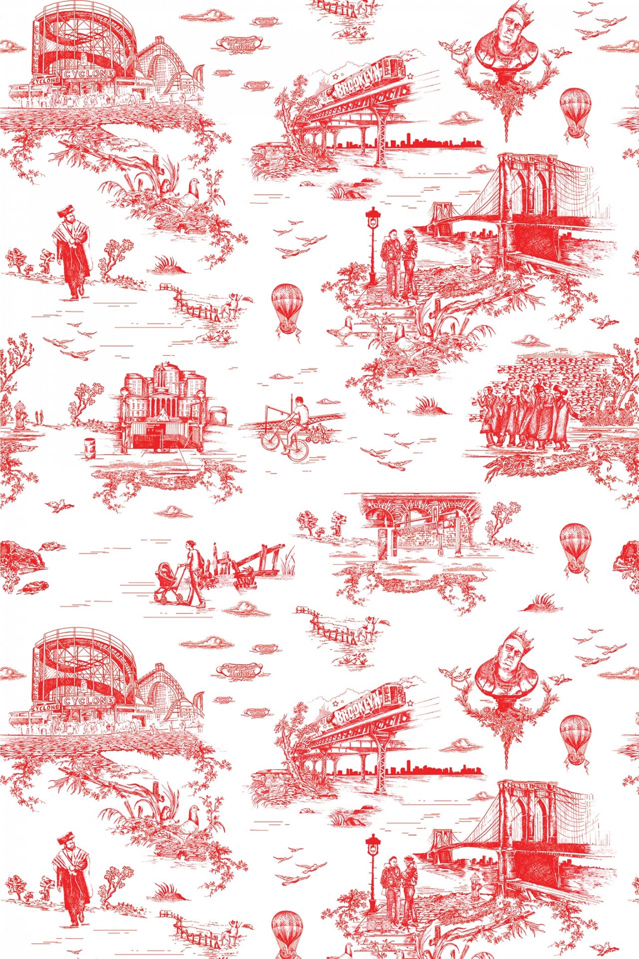 White and red toile rpint