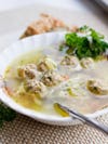 Egg drop soup with turkey meatballs