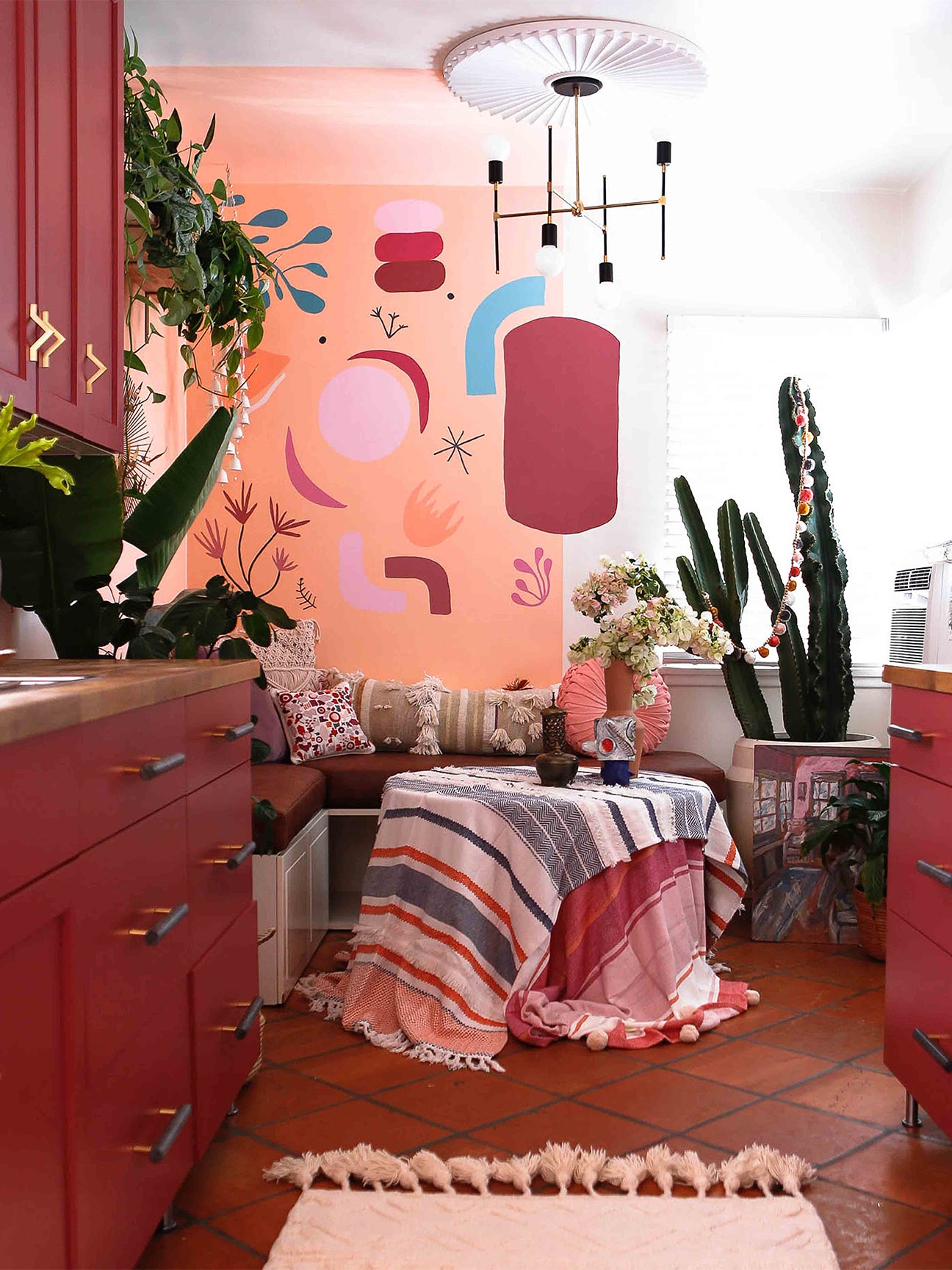 pink and red boho kitchen