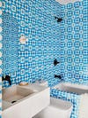 Blue patterned tile bathroom