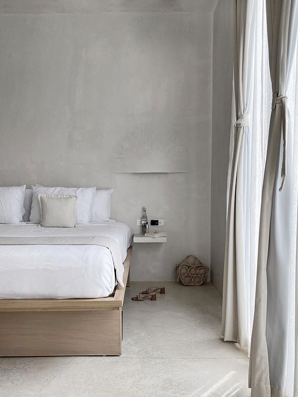 white and grey bedroom