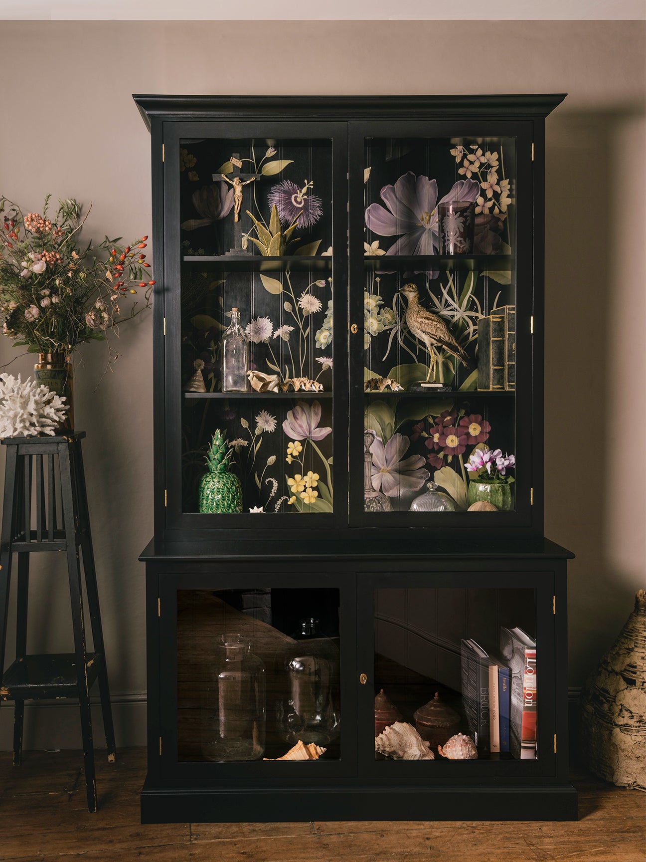 black cabinet with glass