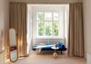 window nook with blue chaise