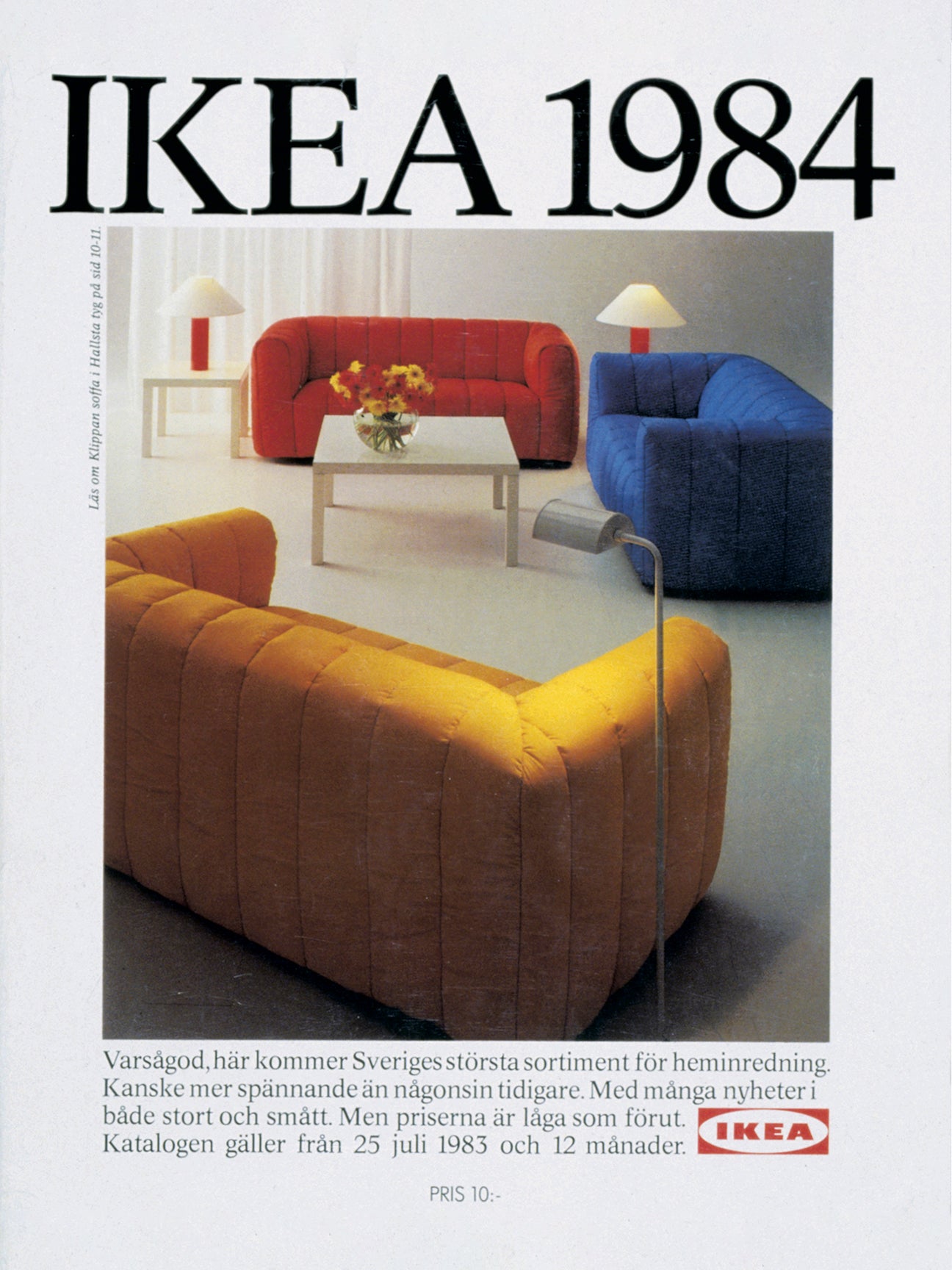 old ikea catalogue with primary colored sofas