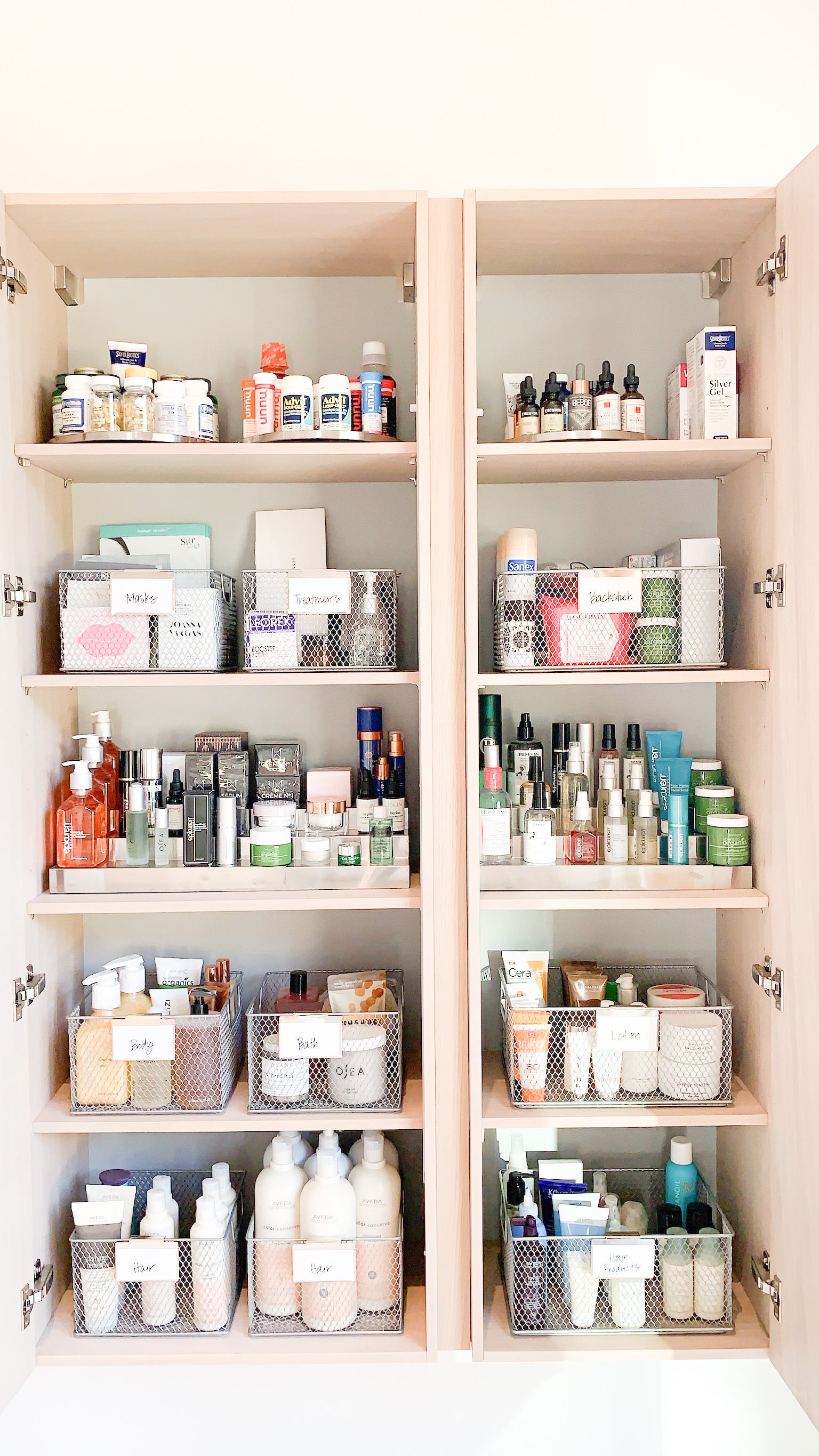 organized beauty closet