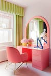 bright pink vanity in bedroom