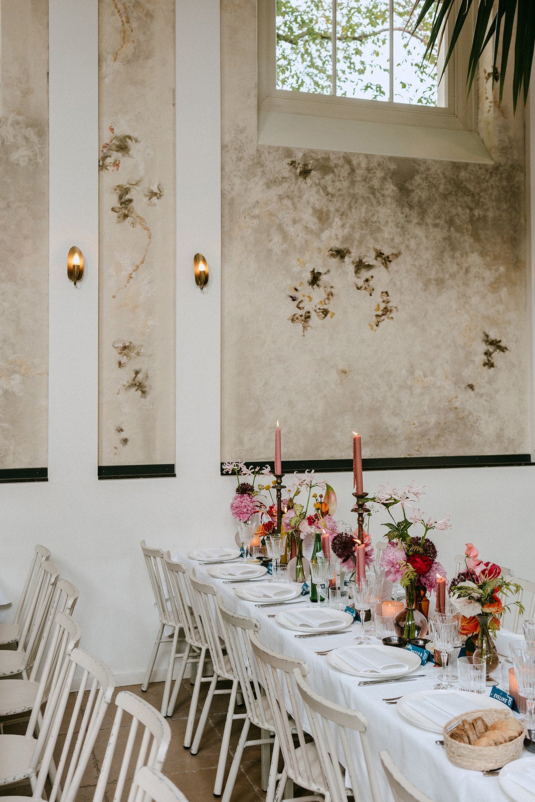 venue with worn walls and dinner table