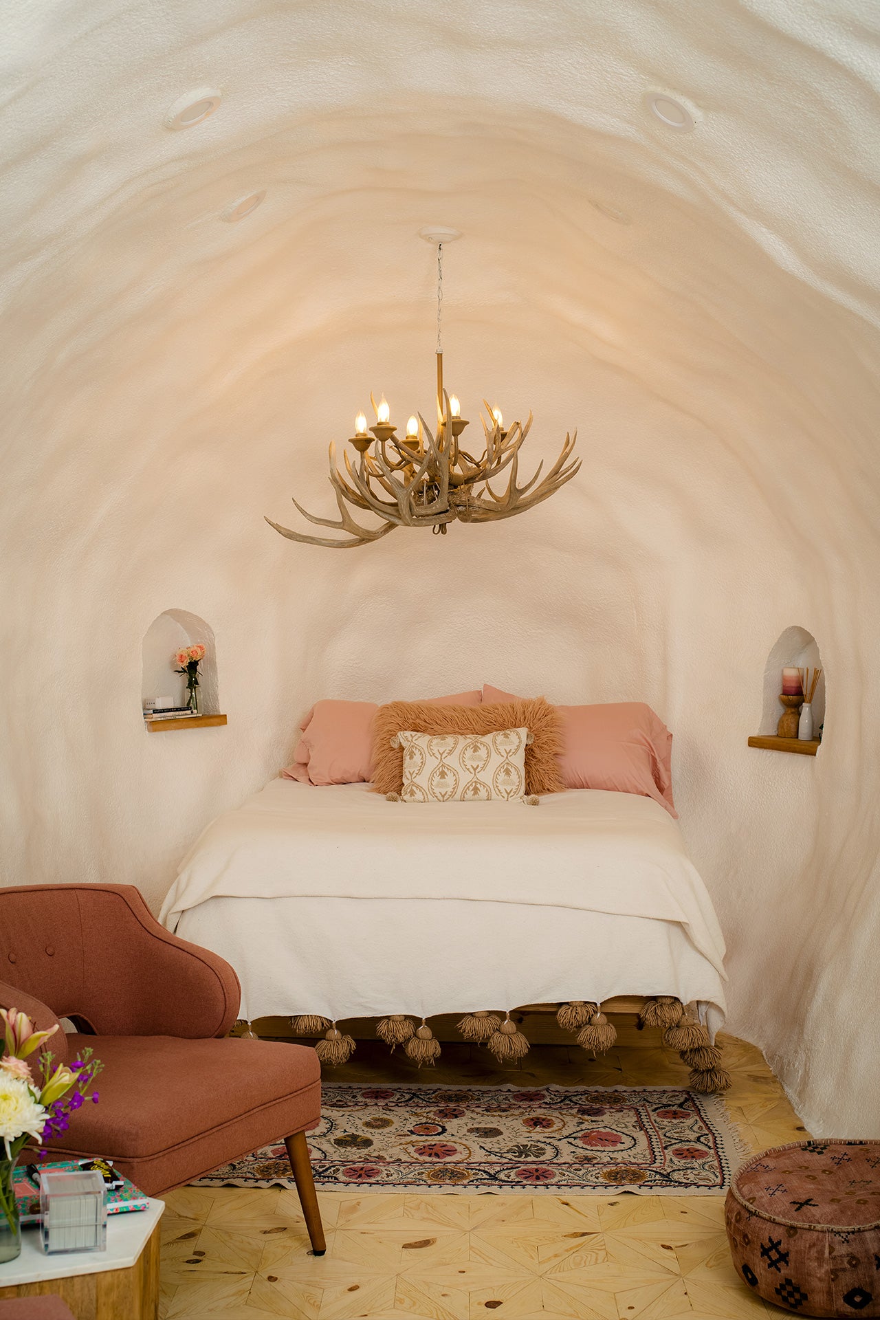 bedroom in a white cave