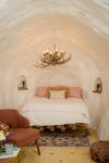 bedroom in a white cave