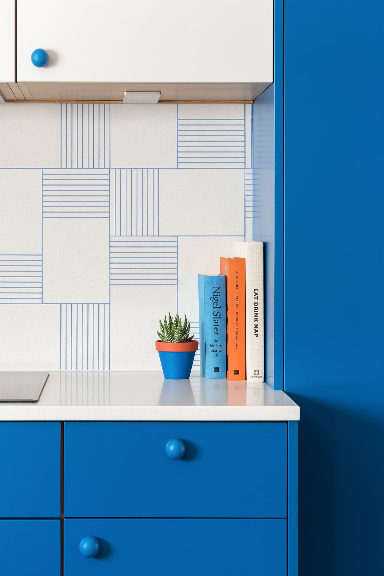 blue and white line tiles