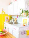 pink and blue kitchen