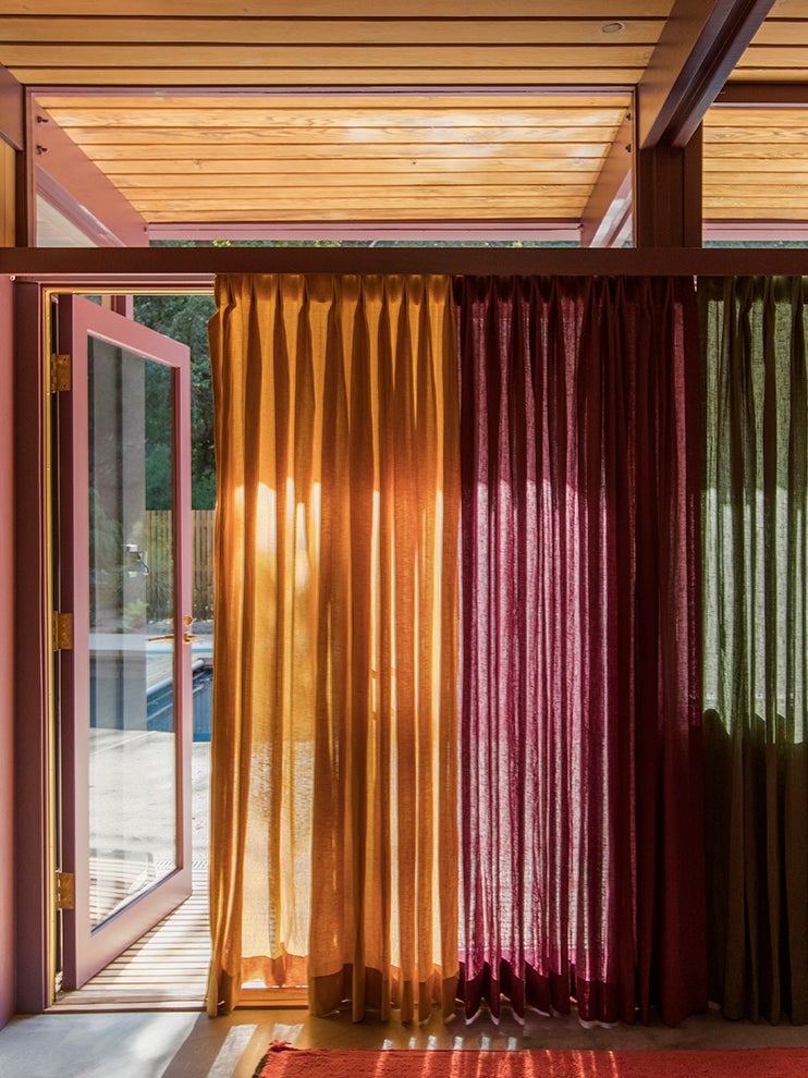 Rainbow-colored linen curtains