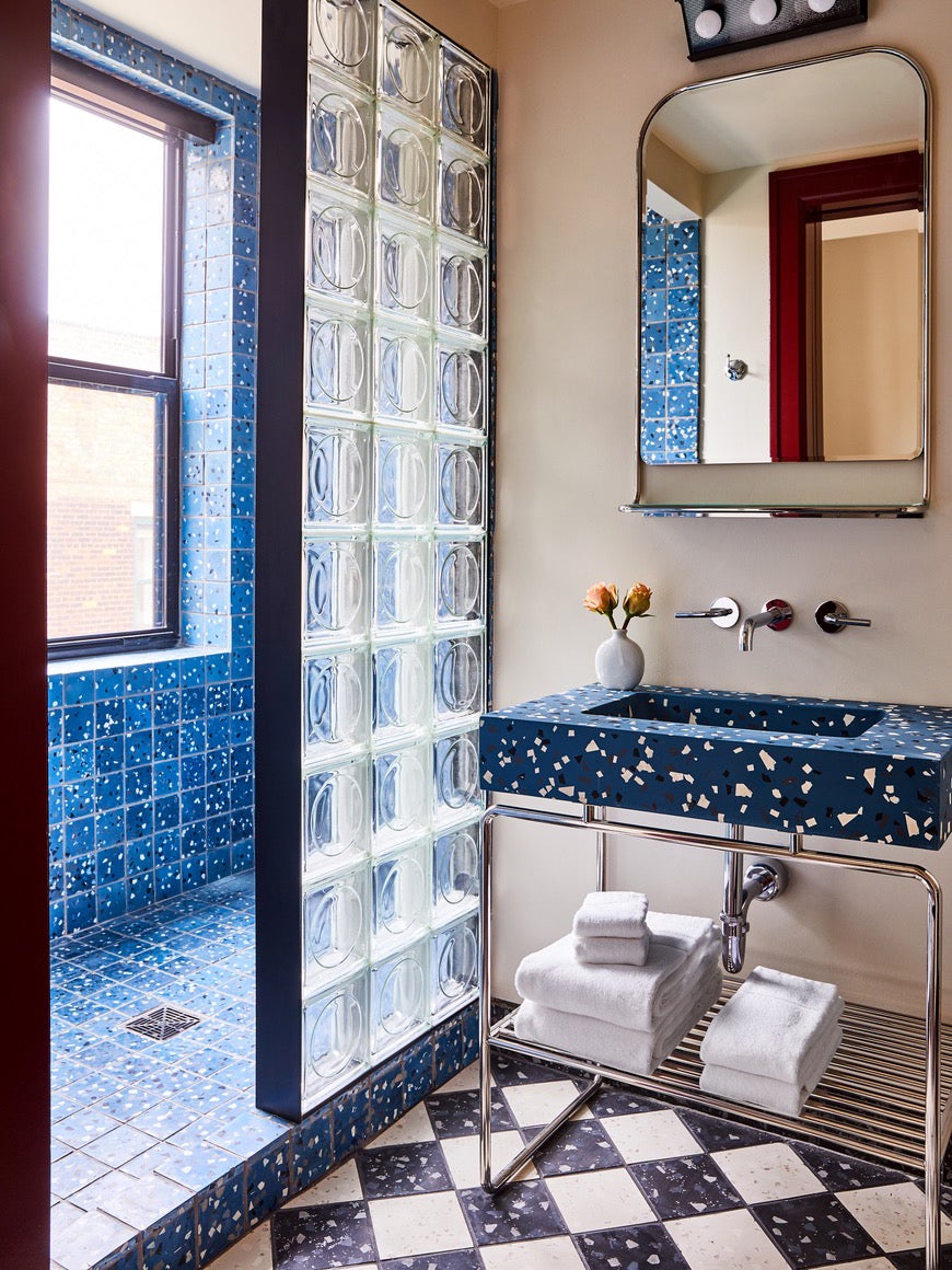 Blue Terrazzo Bathroom at the Siren Hotel in Detroit