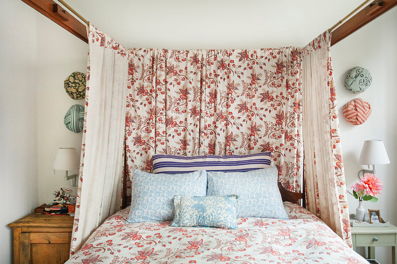 Chintz print-covered bed
