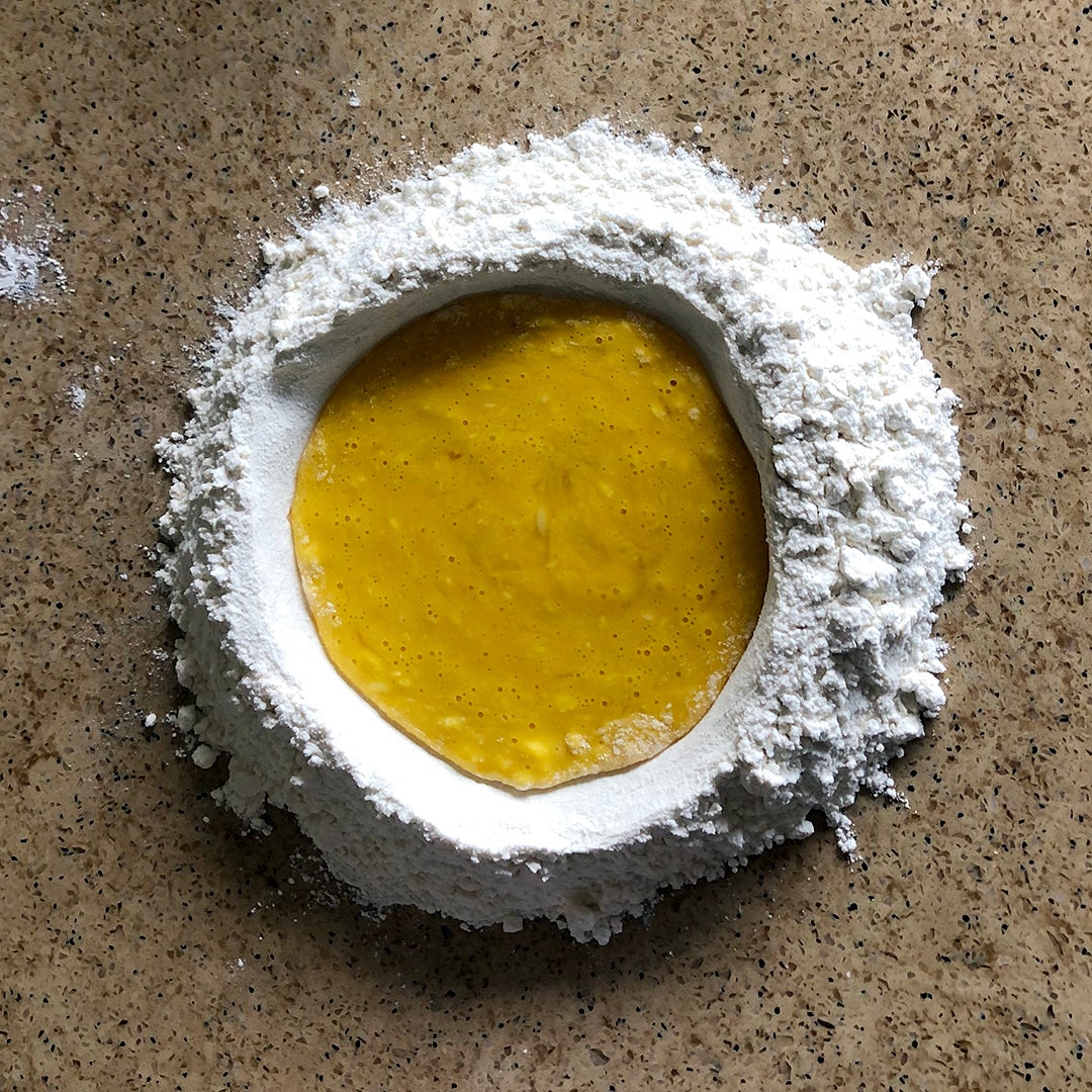 flour and egg well for pasta dough