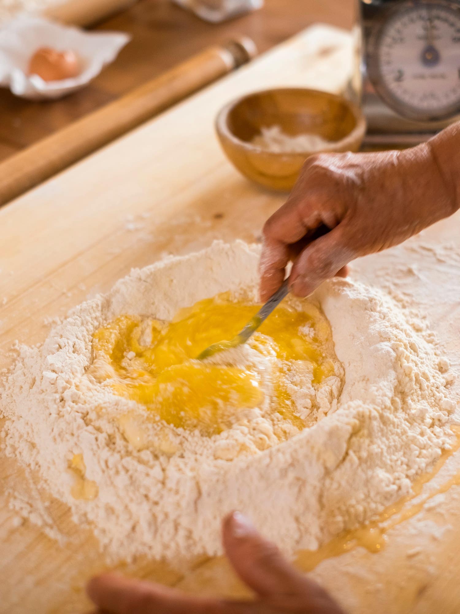 flour and egg well for pasta
