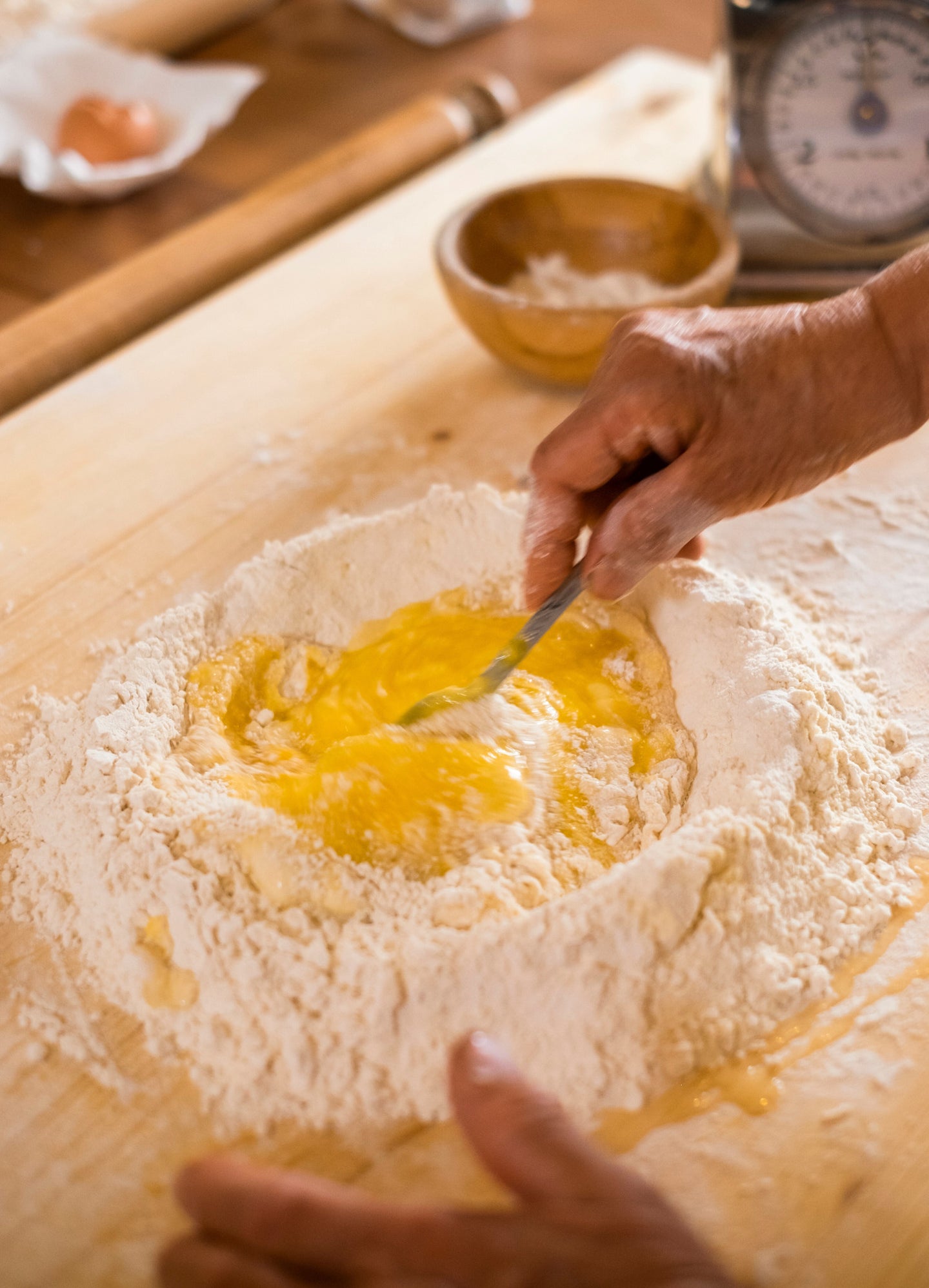 flour and egg well for pasta