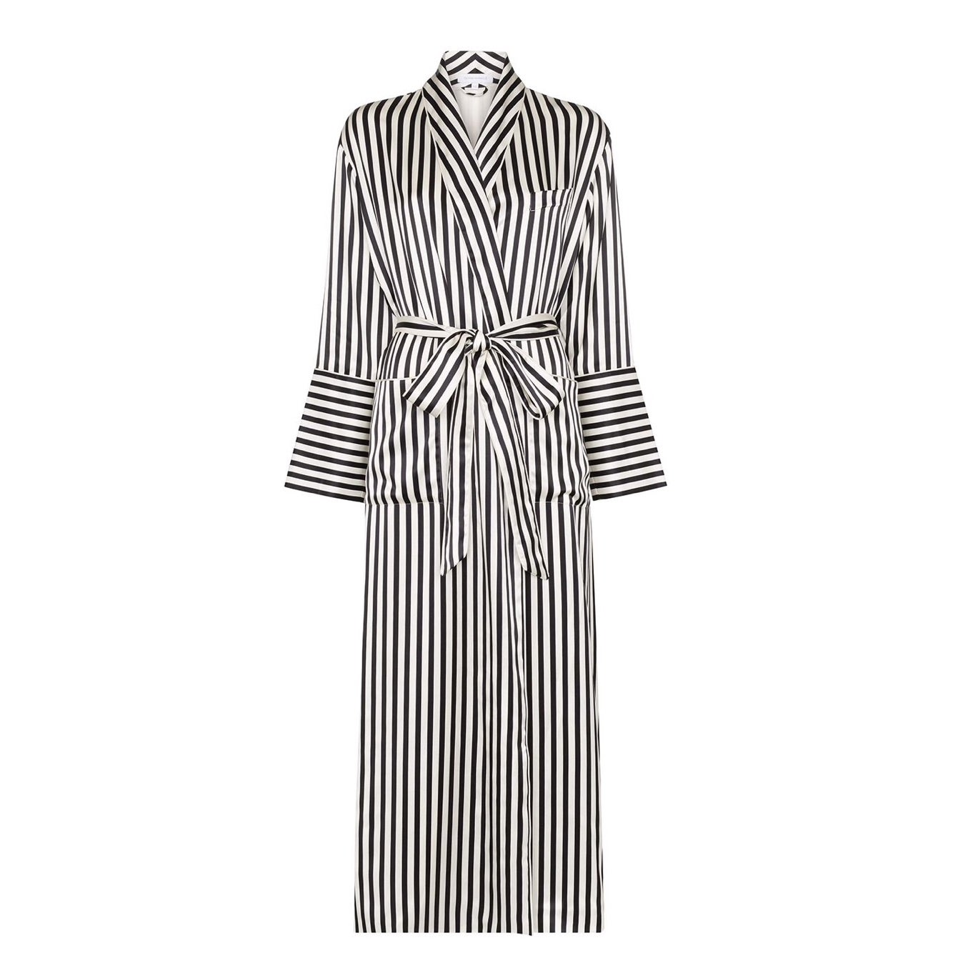 Black and white striped silk robe