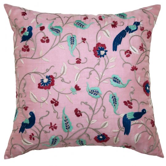 Marigold Living Persian Pheasants Pink Parsi hand embroidered pillow cover R_540x540