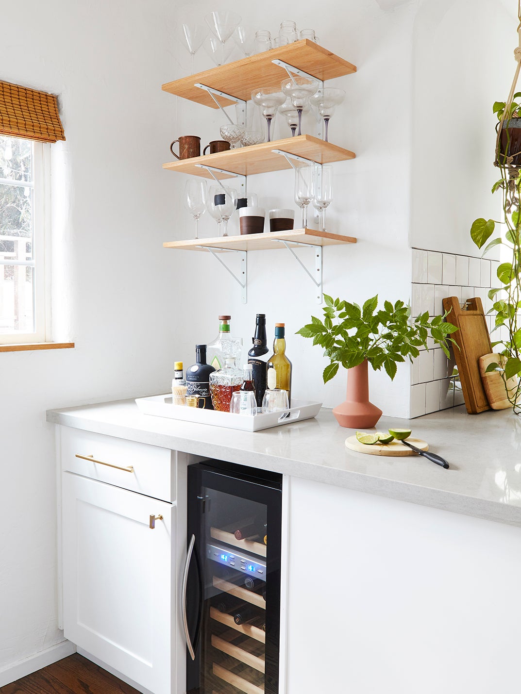 White kitchen with open shelves