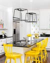 kitchen with yellow bar stools