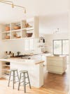 white kitchen with wood counters