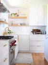white and pink kitchen