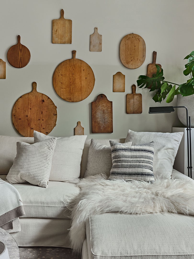 sofa with cutting board gallery wall