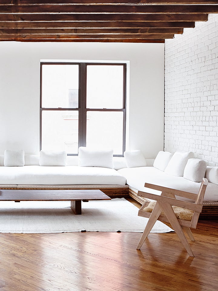 white and wood living roomm