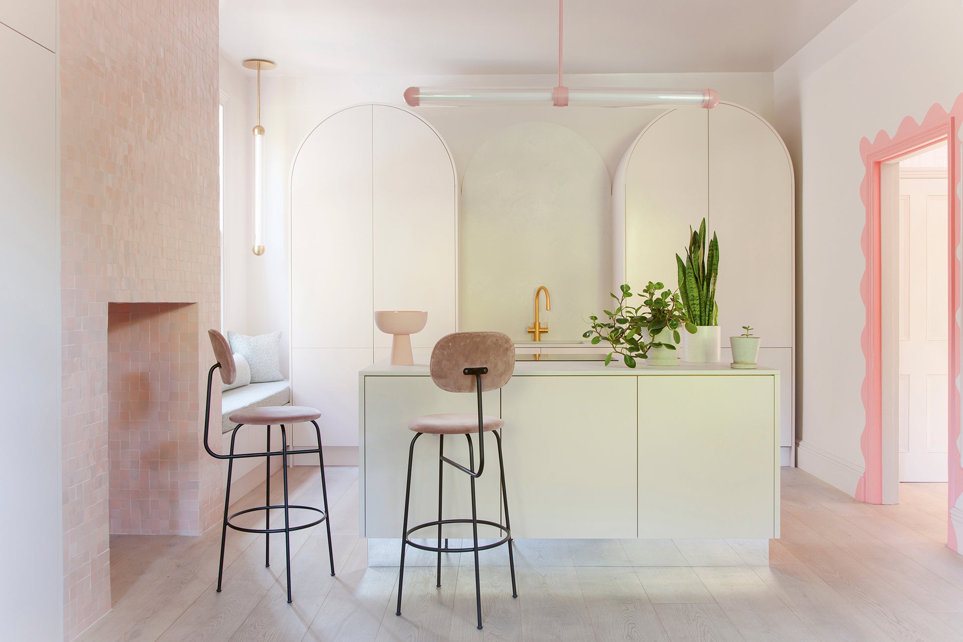 pale pink and white kitchen
