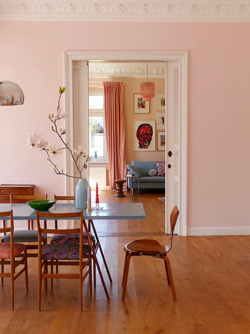 pink hallway near dining room