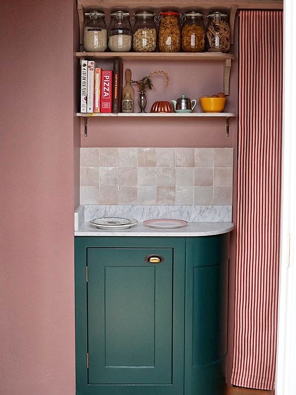 pink and green pantry