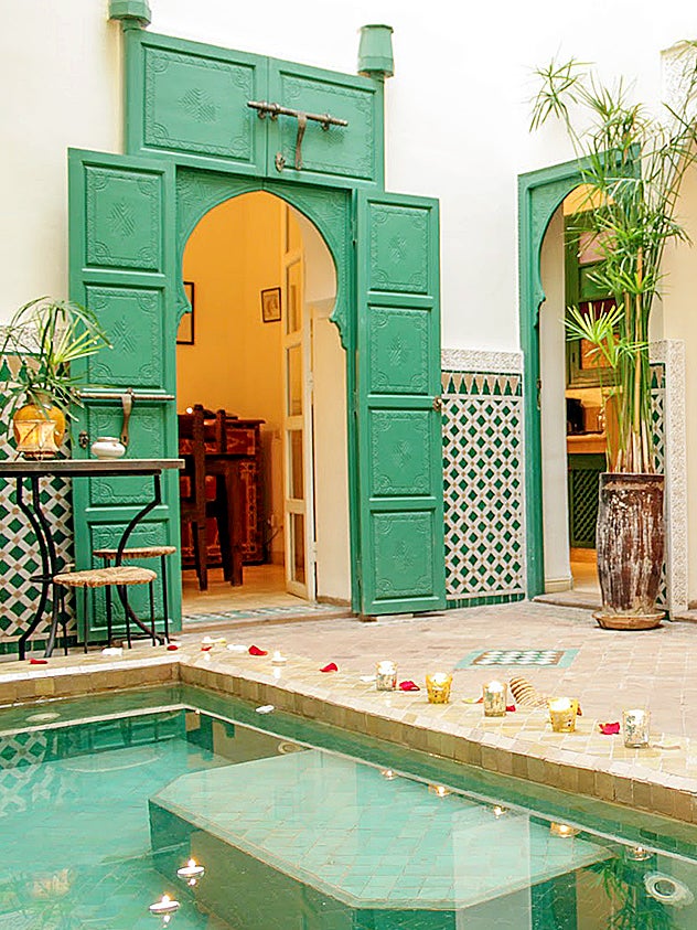 moroccan riad with green doors