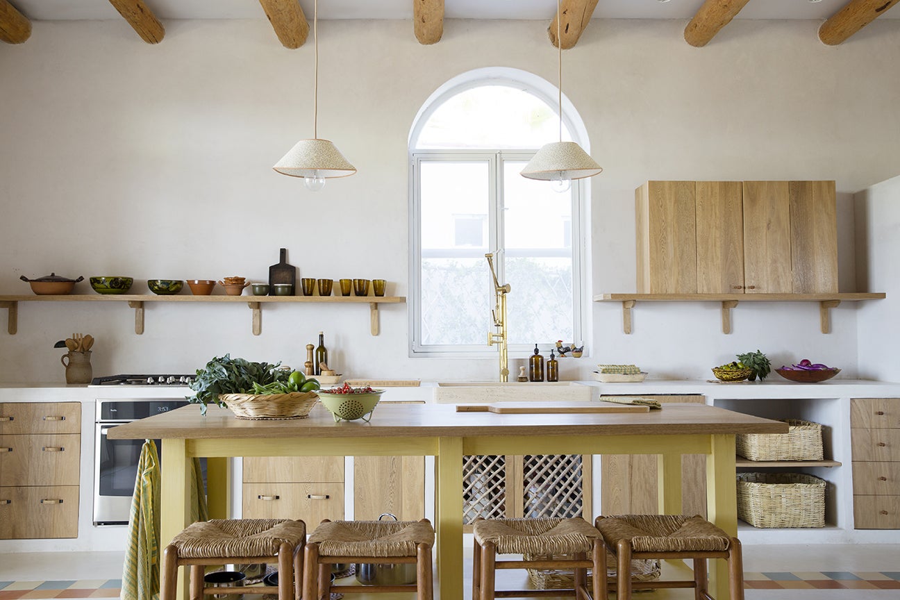 airy wood and yellow kitchen