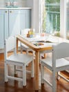 Kids table in blue kitchen