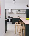 green and pink kitchen