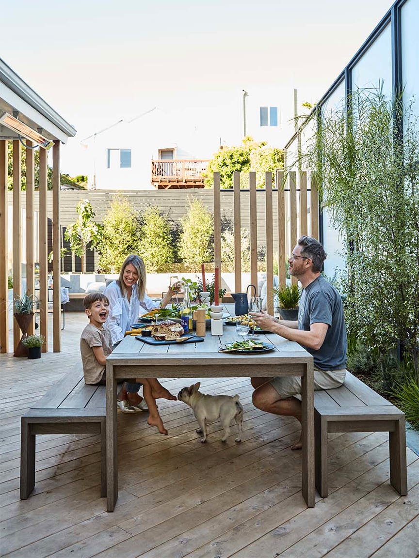 Erin Hiemstra and her family in her San Francisco backyard