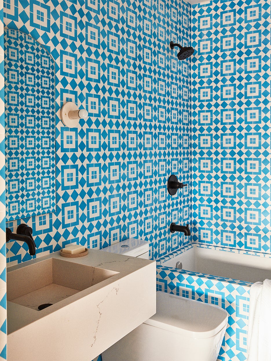 blue moroccan tile bathroom
