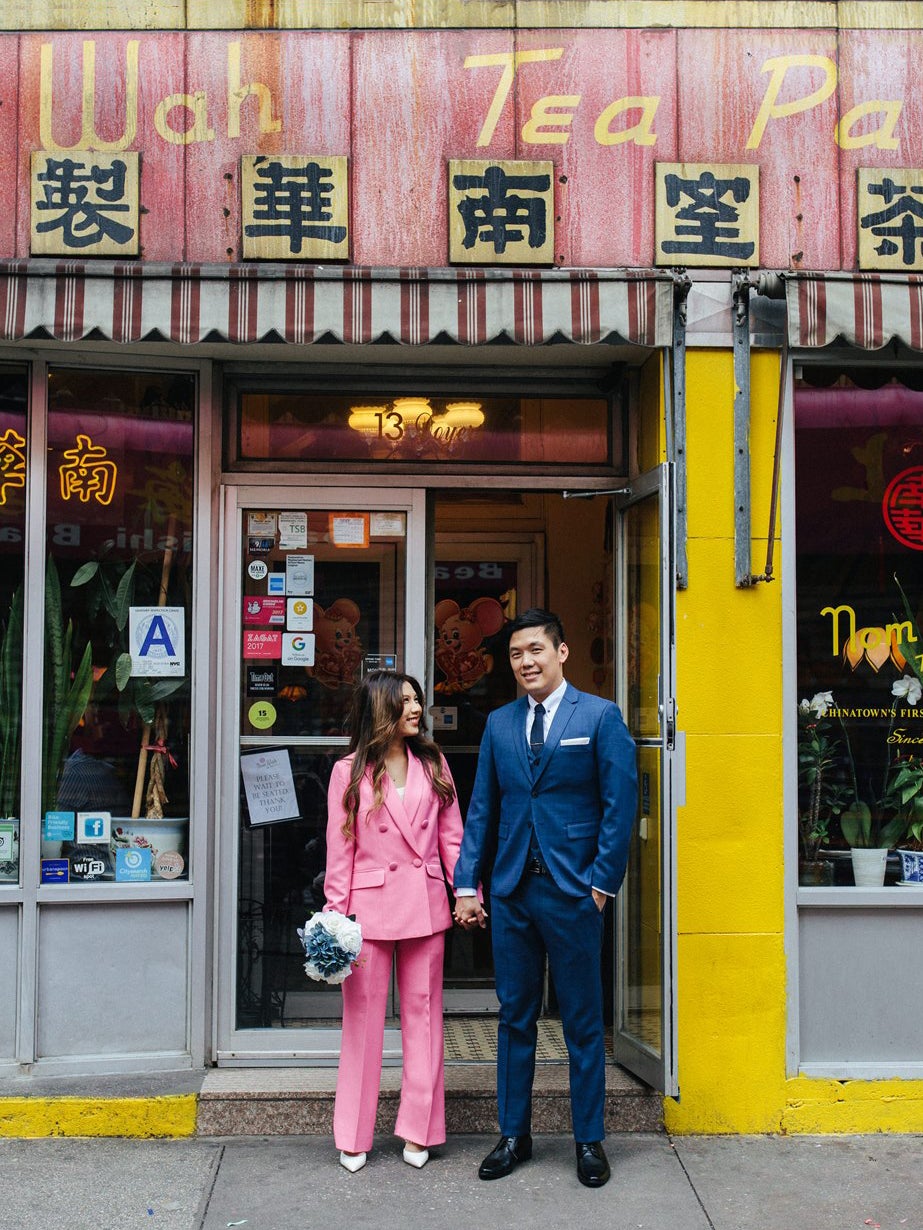 Why Not Wear a Bright Pink Suit to Your City Hall Wedding?