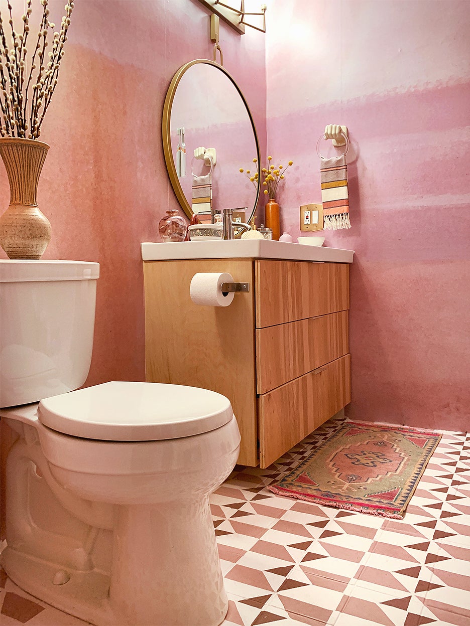 pink bathroom floor tile