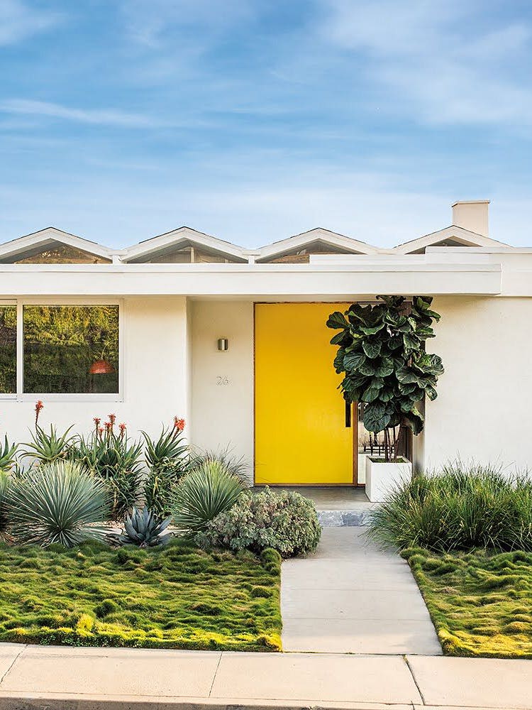 modern house with yellow door