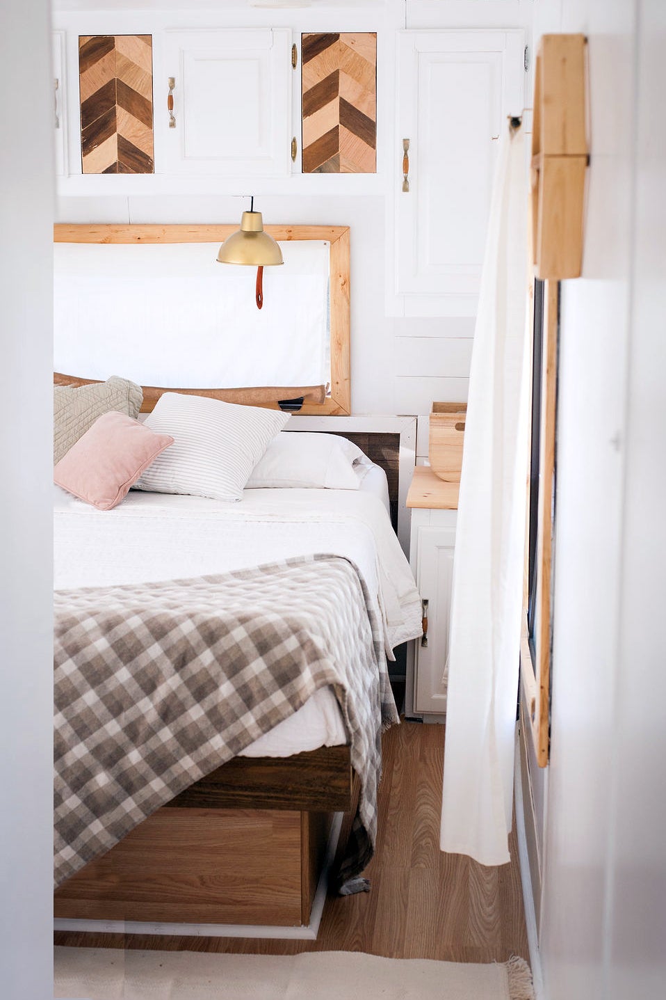 neutral colored bedroom in RV