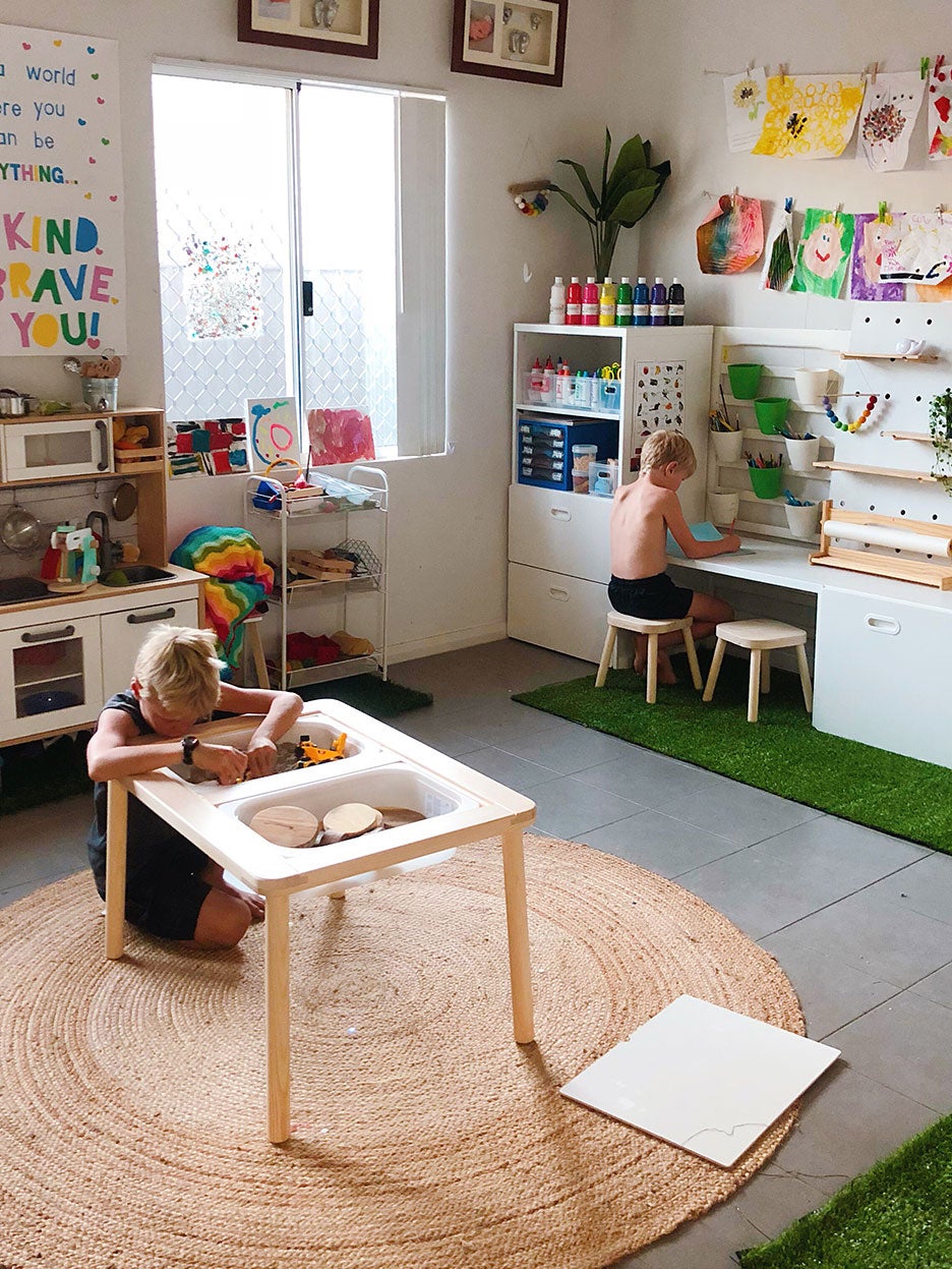 kids playroom with turf rugs