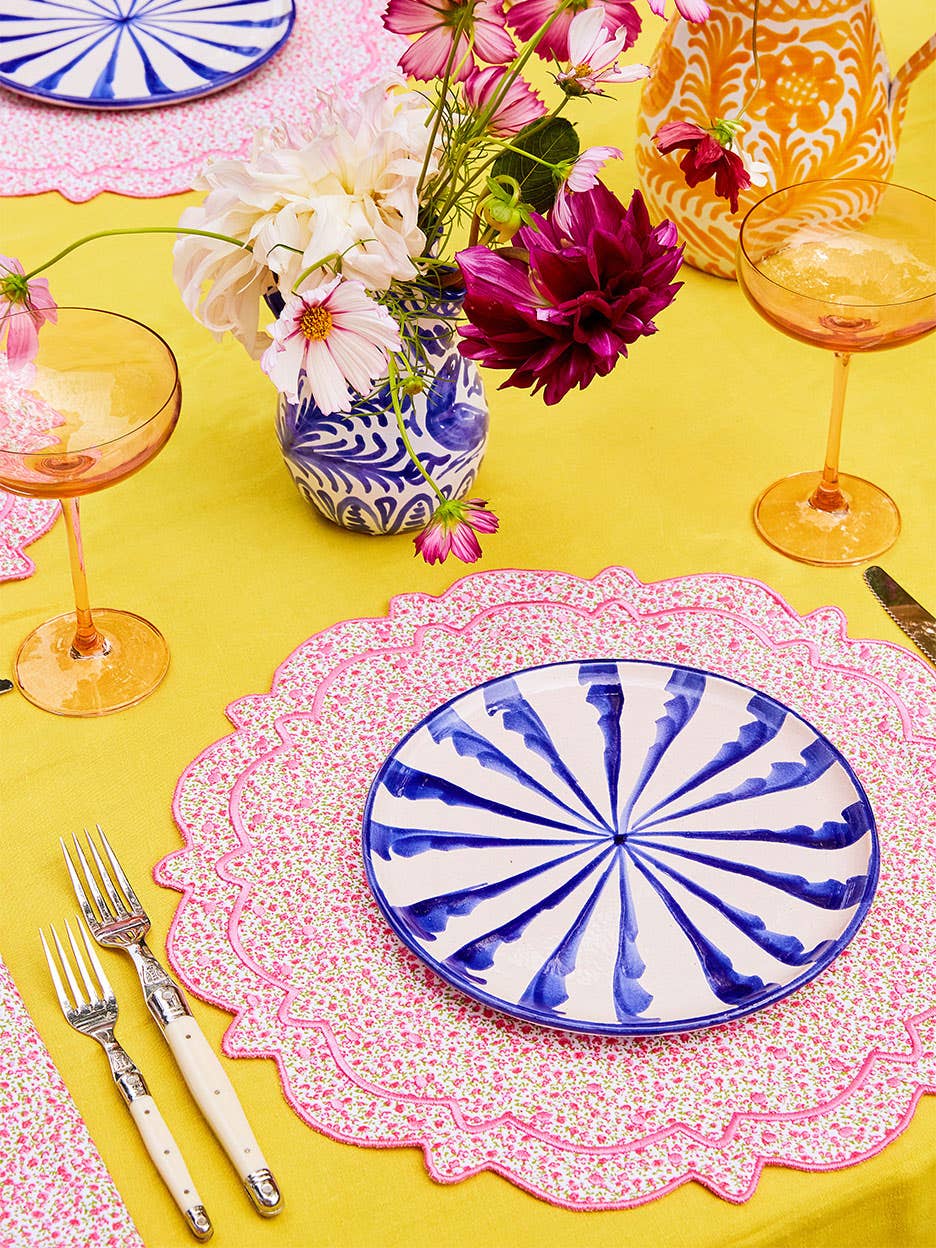 colorful yellow blue and pink tables cape