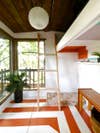 mod treehosue with orange and white floors