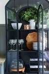 black cabinet with glass doors