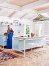 Kitchen with baby blue cabinets