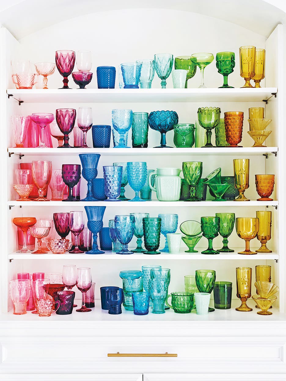 colorful glassware in shelves