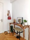 Entryway table with leather bench