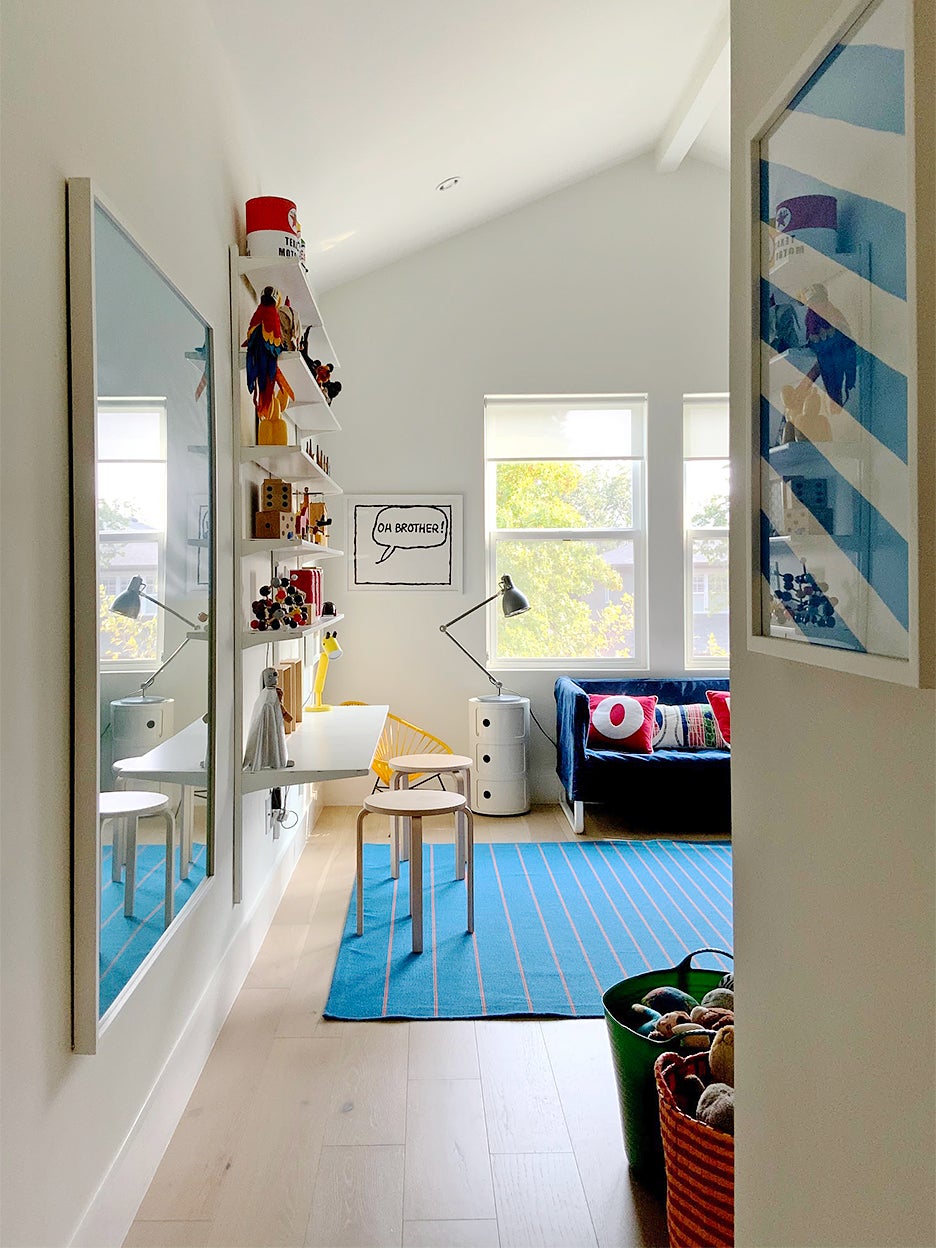 Kids room with blue rug